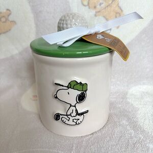 NEW Rae Dunn Peanuts Ceramic Canister Jar with Green Lid Golf Design
